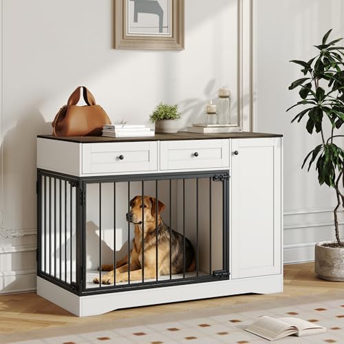 47" Farmhouse White Dog Crate Furniture Modern Dog Kennel End Table, view 2