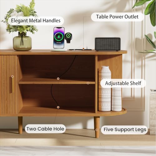 63 Inch Mid Century Modern TV Stand with Power Outlet for TVs up to 70 Inch, view 5