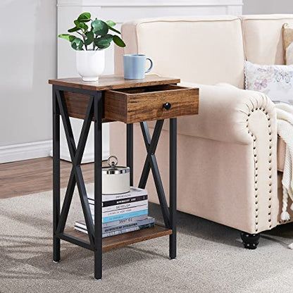 Modern Versatile Nightstands X-Design Side End Table with Storage Basket Night Stand Storage Shelf for Living Room Bedroom