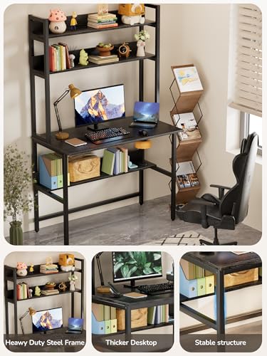 40 Inch Desk with Hutch, Computer Desk with Shelves, view 6