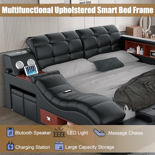 Black multifunctional massage recliner bed with music and charging features, view 5