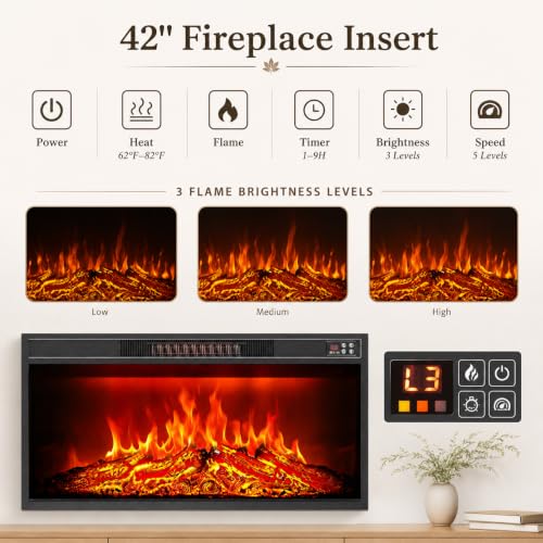 70" Fireplace TV Stand for 80" TVs, 42" Insert, 3 Drawers, Natural, view 6