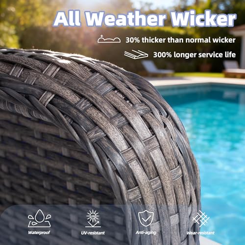 2 Pieces Patio Wicker Furniture Set, High Back Wicker Single Patio Chair Set with Ottoman, Outdoor Porch Chair with Thick Cushion for Balcony Deck Yard and Porch, Blue