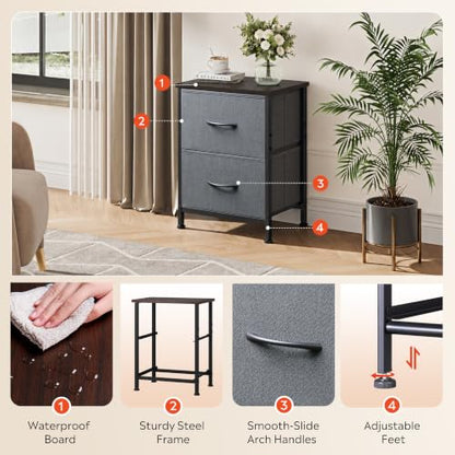 Nightstand, 2 Drawer Dresser for Bedroom, Small Dresser with 2 Drawers, view 7