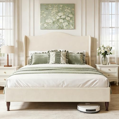 Queen Size Bed Frame 51" Tall Wingback Headboard, view 2