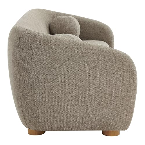Holland 85 Inch Minimalist Curved Back Sofa in Taupe – Chenille Fabric Sofa with Ball Throw Pillows and Wood Feet – Modern 3-Seater Couch for Living Room
