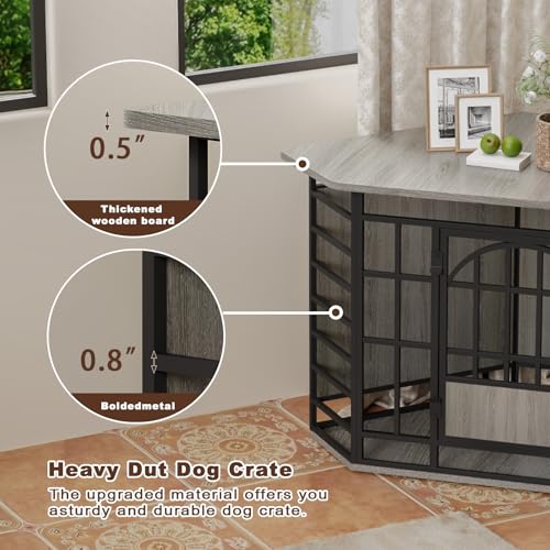 52" Corner Dog Crate Furniture, Gray, view 6