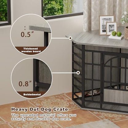 52" Corner Dog Crate Furniture, Gray, view 6