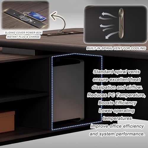 L-Shaped Executive Office Desk with Side Cabinet, Lockable Drawer, view 6