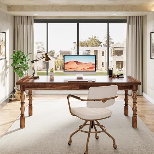 Large Walnut Executive Office Desk, 62" Farmhouse Computer Desk, view 6