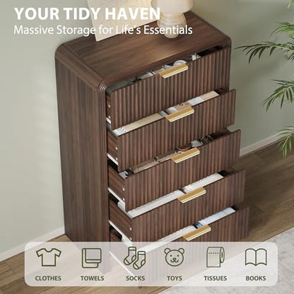 Fluted 5 Drawers Dresser, 48" Tall Chest of Drawers for Bedroom, view 4