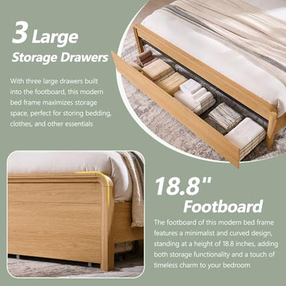 Modern King Size Bed Frame with 50" Tall Headboard, Natural Oak, view 6