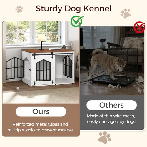 Dog Crate Furniture, 31.5" Farmhouse Dog Kennel with Sliding Barn Door, view 7