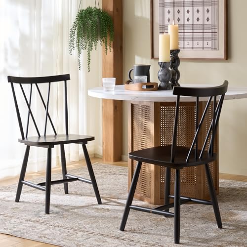 SAFAVIEH Furniture, Tayten Dining Chair Set of 2, Matte Black Solid Wood, view 3