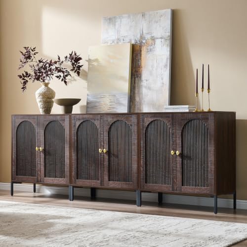 92.63" W Mid Century Modern TV Stands for Living Room, Brown, view 4