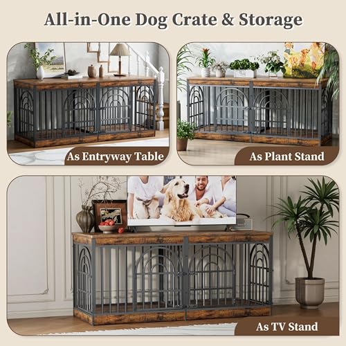 63" Wooden Double Dog Crate Furniture for 1-2 Dogs, view 7