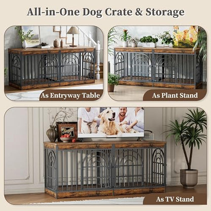63" Wooden Double Dog Crate Furniture for 1-2 Dogs, view 7