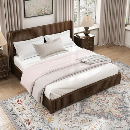 King Size Solid Wood Platform Bed Frame with wingback Headboard, view 4