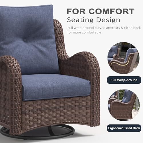 6 Pieces Outdoor Patio Furniture Set, Rattan Wicker Sectional Swivel Rocker Chairs Sets with Ottomans, Swivel Glider Chairs, and Coffee Table