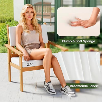 3-piece Patio Furniture Set Acacia Wood Patio Bistro Set Outdoor Chat Conversation Table Chair Set Wood Chat Set with Water Resistant Cushions and Coffee Table Chairs for Beach Backyard Garden