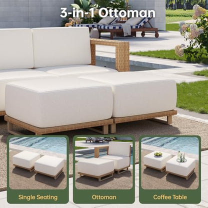 Patio Furniture Set, 6 Piece Outdoor Wicker Sectional Sofa, All‑Weather Rattan Modular Sofa with 10'' Ultra‑Thick Cushions, Outdoor Conversation Set for Backyard, Poolside & Garden, Yellow/Beige