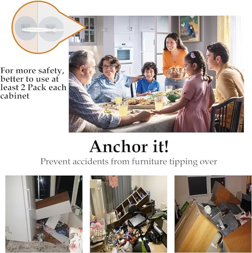 Furniture Anchors No Drill Upgraded Furniture Straps for Baby Proofing, Self-Adhesive Secure 168 Pound Furniture Prevent Falling Anti Tip Earthquake Straps for Child Safety (Clear)