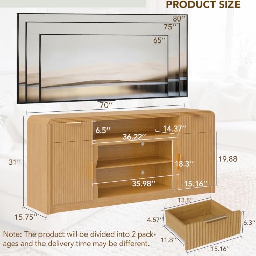 70" Fluted TV Stand with Storage, Entertainment Center for TVs Up to 80", view 3