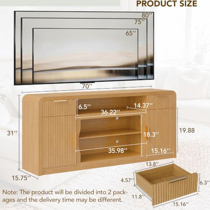 70" Fluted TV Stand with Storage, Entertainment Center for TVs Up to 80", view 3