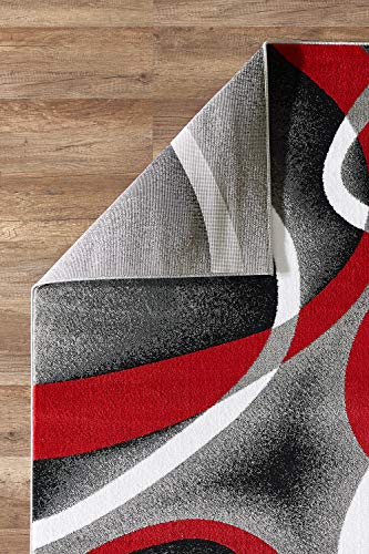 Modern Red Area Rug 4x6 Grey Swirls Carpet Bedroom Living Room Contemporary Dining Accent Sevilla Collection 4816A (Red)