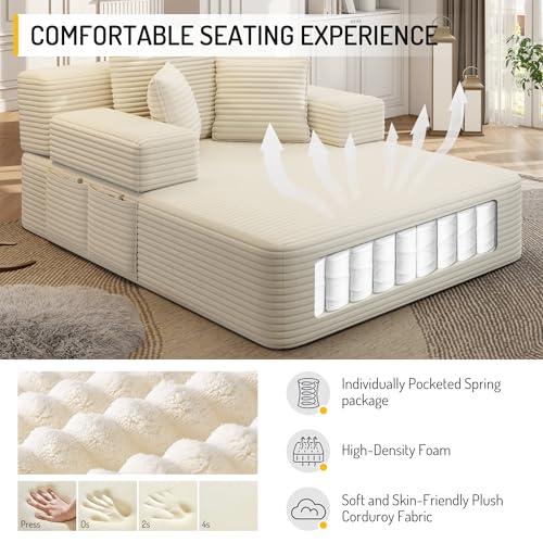 Boneless Beige Couch with Pillows and Armrests, view 4