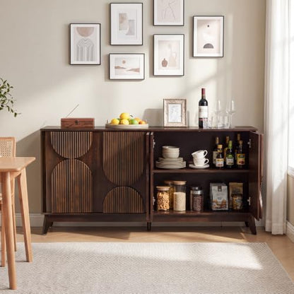 63 Inch Mid Century Modern Fluted Sideboard Buffet Cabinet Dark Walnut, view 3