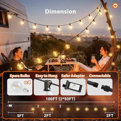 100FT Outdoor String Lights G40 with Remote, 54 LED Shatterproof Bulbs, view 6