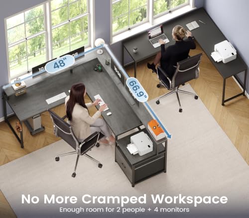 66" Reversible L Shaped Computer Desk with Power Outlet, File Drawer, view 6