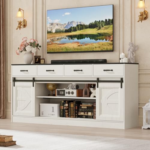 70" Large Farmhouse Tall TV Stand for 85/80/75/70 Inch TVs,4 Drawers,Multi, view 2