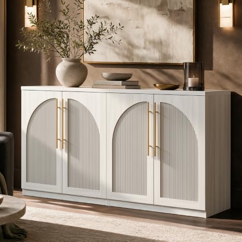 Arched Sideboard Cabinets, Modular Buffet Table, White, view 2