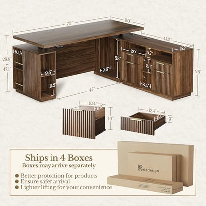 L Shaped Executive Standing Desk with File Cabinet, view 3