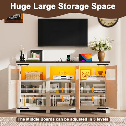 64" Large LED Farmhouse TV Stand for 70/65/60 Inch TVs with Power Outlets, view 6