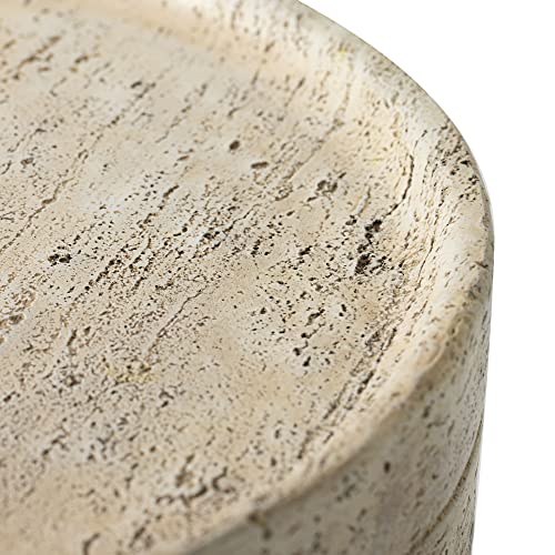 Outdoor Side Tables for Patio, Small Concrete Accent End Table, Stone Round Modern Coffee Furniture, Milky Cement Side Table
