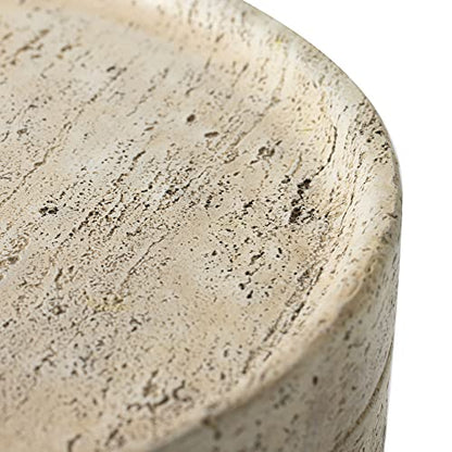 Outdoor Side Tables for Patio, Small Concrete Accent End Table, Stone Round Modern Coffee Furniture, Milky Cement Side Table