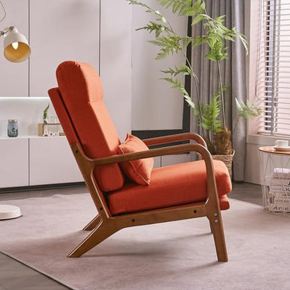 Bonnlo High Back Burnt Orange Accent Chairs Set of 2, Upholstered Mid Century Modern Lounge Chairs Reading Chairs Side Sitting Chair Solid Wood Farmhouse Armchairs for Living Room, Bedroom, Guest Room