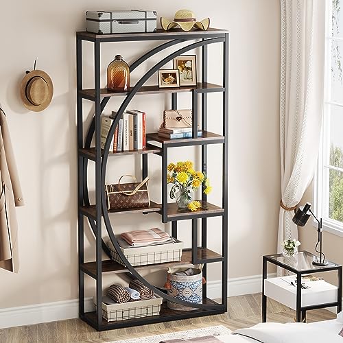 Tribesigns Bookshelf, Industrial 5-Tier Etagere Bookcase, 70.8 inch Tall Bookshelf with 8 Open Storage Shelf, Book Shelf Display Tack Shelving Unit for Home Office Living Room, Rustic Brown