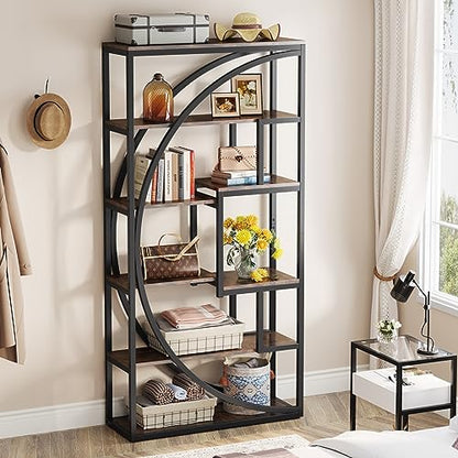 Tribesigns Bookshelf, Industrial 5-Tier Etagere Bookcase, 70.8 inch Tall Bookshelf with 8 Open Storage Shelf, Book Shelf Display Tack Shelving Unit for Home Office Living Room, Rustic Brown