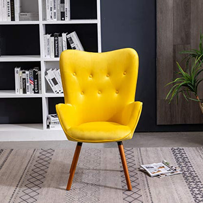 AC155YL Doarnin Silky Velvet Tufted Button Accent Chair, Yellow 30D x 41.5W x 26.8H in