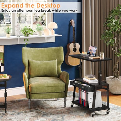 Height Adjustable Standing Desk on Wheels with Drawer, computer desk Black, view 7