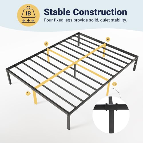 Full Size Bed Frame, 14 inch Metal Beds with Storage Space, Black, view 5