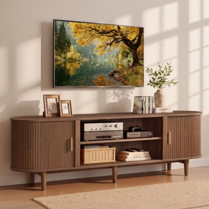 70 Inch TV Stand, Mid Century Entertainment Center with Storage, view 2