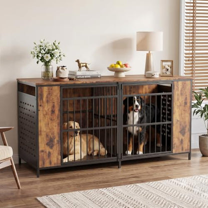 62.9" Double Dog Crate Furniture for 1-2 Dogs with Removable Divider, view 6