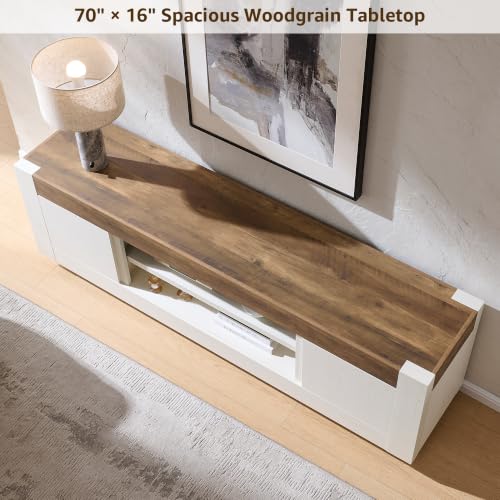70" Modern TV Stand for 80" TV, Thick Block TV Console, Antique White, view 6