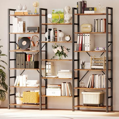 Bookshelves 6 Tiers Triple Wide Industrial Bookshelf, Large Etagere Bookshelf Open Display Shelves with Metal Frame for Living Room Bedroom Home Office