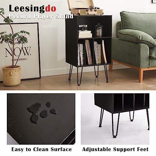 Record Player Stand with Vinyl Storage, Black, view 4